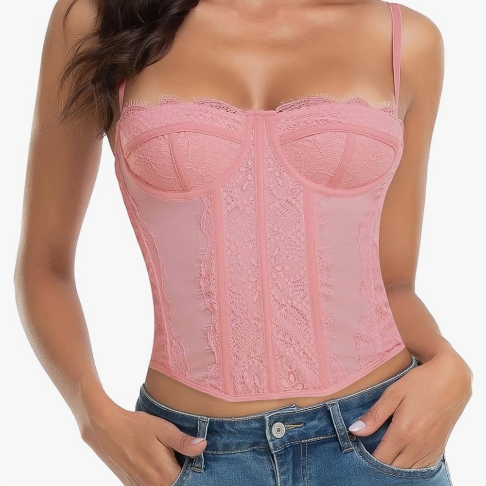 Pink Lace Corset  Bustier  Top Sz L NWT